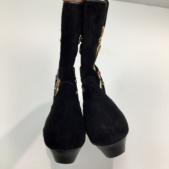 Vintage 90’s Suede Leather Jeweled Western Boots - Picture 8 of 10